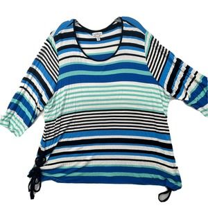 Womens Plus Size 2X Croft & Barrow Stretch Jersey Knit Blue Striped Blouse‎ Top